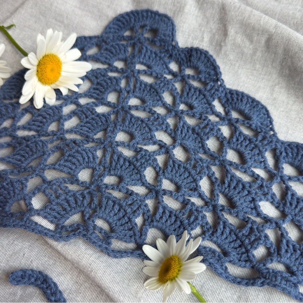 Kerchief Scarf Handmade cotton crochet blue women’s children’s